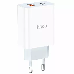 Сетевое зарядное устройство с быстрой зарядкой Hoco C97A 20w PD USB-C/USB-A ports charger white