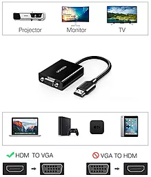 Видеокабель Ugreen CM611 HDMI - VGA 1080p 60hz 0.15m black (90813) - миниатюра 5
