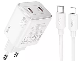 Сетевое зарядное устройство Hoco N42 Elogiado 45w PD 2xUSB-C ports charger + USB-C to Lightning cable white - фото Сетевое зарядное устройство Hoco N42 Elogiado 45w PD 2xUSB-C ports charger + USB-C to Lightning cable white