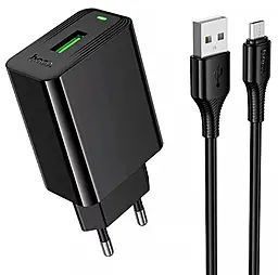 Сетевое зарядное устройство Hoco CS92A 18w QC3.0 fast charger + micro USB cable black - фото Сетевое зарядное устройство Hoco CS92A 18w QC3.0 fast charger + micro USB cable black