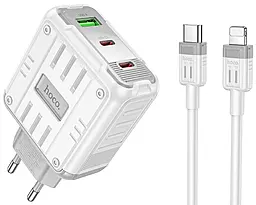 Мережевий зарядний пристрій Hoco C139A 65w GaN PD 2xUSB-C/USB-A ports charger + USB-C to Lightning cable white - фото Мережевий зарядний пристрій Hoco C139A 65w GaN PD 2xUSB-C/USB-A ports charger + USB-C to Lightning cable white