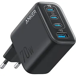 Сетевое зарядное устройство Anker 70w GaN PD/QC3.0 3xUSB-C/USB-A fast charger Black (A121CG11) - фото Сетевое зарядное устройство Anker 70w GaN PD/QC3.0 3xUSB-C/USB-A fast charger Black (A121CG11)
