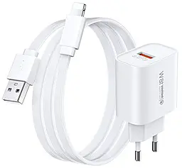 Мережевий зарядний пристрій Remax RP-U119 Kiddy Series 18w QC3.0 USB-A ports charger + Lightning cable white - фото Мережевий зарядний пристрій Remax RP-U119 Kiddy Series 18w QC3.0 USB-A ports charger + Lightning cable white