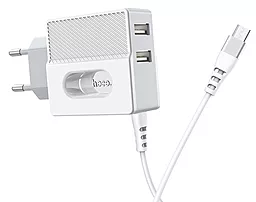 Мережевий зарядний пристрій Hoco C75 2.4a 2xUSB-A ports charger + micro USB cable white - мініатюра 4 Мережевий зарядний пристрій Hoco C75 2.4a 2xUSB-A ports charger + micro USB cable white - мініатюра 4
