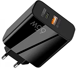 Мережевий зарядний пристрій з швидкою зарядкою AC Prof 65w PD USB-C/USB-A ports charger black (F002)