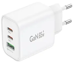 Сетевое зарядное устройство Foneng GaN10 65w PD/QC 2xUSB-C/USB-A fast charger + USB-C to USB-C cable white (GaN10-EU-CH-TC-W) - фото Сетевое зарядное устройство Foneng GaN10 65w PD/QC 2xUSB-C/USB-A fast charger + USB-C to USB-C cable white (GaN10-EU-CH-TC-W)