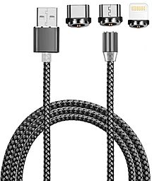 Універсальний кабель XoKo Magnetic 3-in-1 USB-A to Type-C/Lightning/micro USB 12w 2.4a 1.2м сable Grey (SC-350MGNT-GR) - фото Універсальний кабель XoKo Magnetic 3-in-1 USB-A to Type-C/Lightning/micro USB 12w 2.4a 1.2м сable Grey (SC-350MGNT-GR)