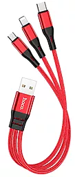 Универсальный кабель Hoco X47 Harbor 3-in-1 USB-A to Type-C/Lightning/micro USB 12w 2.4a 0.25м сable Red - фото Универсальный кабель Hoco X47 Harbor 3-in-1 USB-A to Type-C/Lightning/micro USB 12w 2.4a 0.25м сable Red