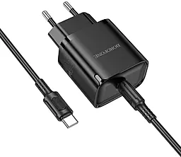 Мережевий зарядний пристрій Borofone BA84A 30w PD/QC USB-C + home charger + USB-C to USB-C cable black - фото Мережевий зарядний пристрій Borofone BA84A 30w PD/QC USB-C + home charger + USB-C to USB-C cable black