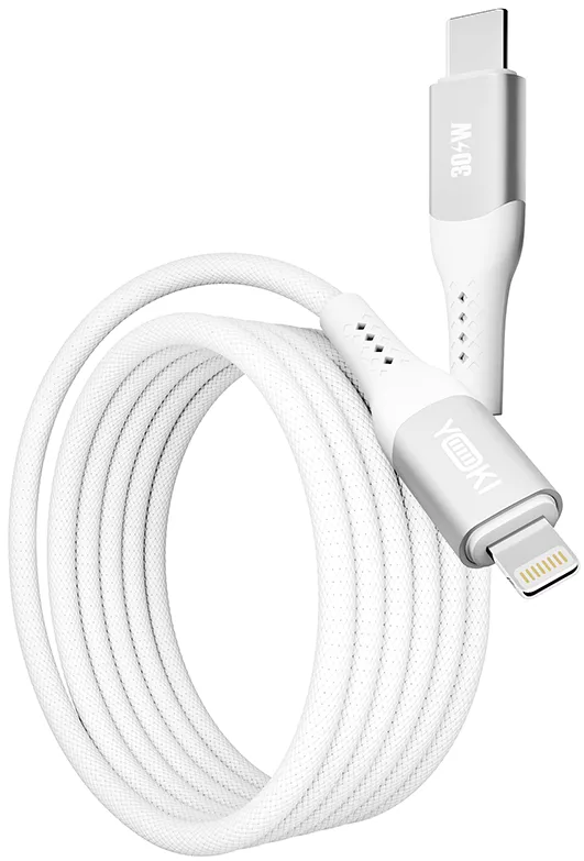 Кабель Yoki YK-SO15 SOLID USB Type-C - Lightning 30w 3a 1.2м PD сable White - фото 2