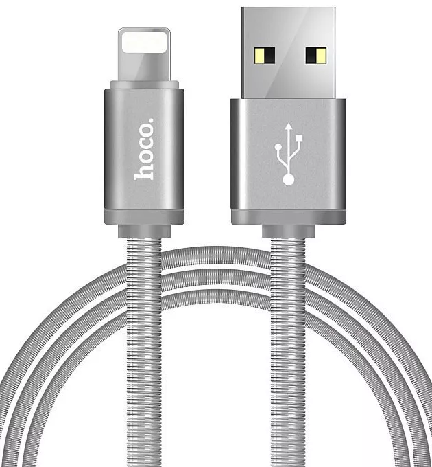 Кабель Hoco U5 Full-Metal USB-A - Lightning 12w 2.4a 1.2м cable Silver - фото 4