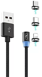 Универсальный кабель SkyDolphin S59KIT Magnetic 3-in-1 USB-A to Type-C/Lightning/micro USB 12w 2.4a 1м cable Black (USB-000547)