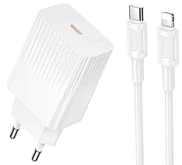 Сетевое зарядное устройство Borofone BAS75A 30w PD USB-C port charger + USB-C to Lightning cable white - фото Сетевое зарядное устройство Borofone BAS75A 30w PD USB-C port charger + USB-C to Lightning cable white
