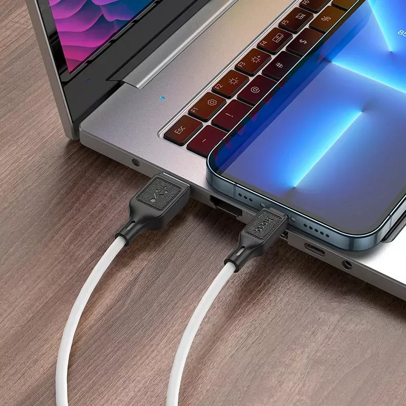 Кабель Hoco X90 Cool Silicone USB-A - Lightning 12w 2.4a 1м cable White - фото 4