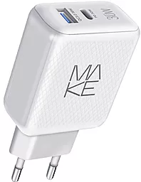 Мережевий зарядний пристрій з швидкою зарядкою MAKE 30w PD USB-C/USB-A ports charger white (MCW-326PWH)