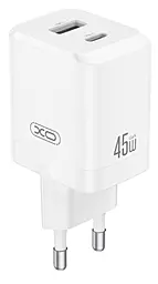 Сетевое зарядное устройство XO CE36 GaN 45w PD/QC3.0 USB-C/USB-A fast charger White - фото Сетевое зарядное устройство XO CE36 GaN 45w PD/QC3.0 USB-C/USB-A fast charger White