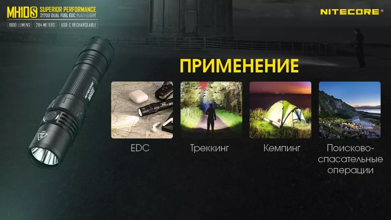 Фонарик аккумуляторный Nitecore MH10S (6-1038_s) (1x18650, 1x21700, 2xCR123, 2xRCR123) - фото 14