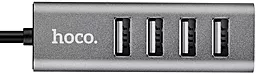 USB-A хаб Hoco HB1 Line Machine 0.8m USB-A to 4xUSB 2.0 hub Tarnish - мініатюра 3