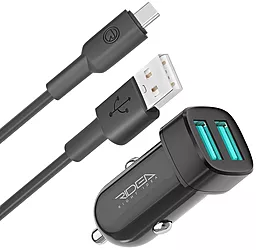Автомобильное зарядное устройство Ridea RCC-21112 2.4a 2xUSB-A ports charger + USB-C cable Black - фото Автомобильное зарядное устройство Ridea RCC-21112 2.4a 2xUSB-A ports charger + USB-C cable Black