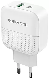 Сетевое зарядное устройство с быстрой зарядкой Borofone BA46A Premium PD 18W 3A USB-A-C White