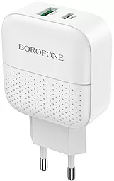 Сетевое зарядное устройство с быстрой зарядкой Borofone BA46A Premium 18w PD USB-C/USB-A ports charger white - фото Сетевое зарядное устройство с быстрой зарядкой Borofone BA46A Premium 18w PD USB-C/USB-A ports charger white