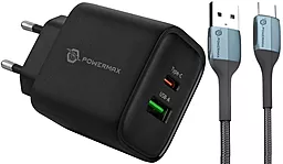 Мережевий зарядний пристрій Powermax Eclipse 30w PD USB-C/USB-A ports charger + USB-C to USB-C 66w cable black - фото Мережевий зарядний пристрій Powermax Eclipse 30w PD USB-C/USB-A ports charger + USB-C to USB-C 66w cable black