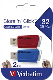 Флешка Verbatim STORE'N'CLICK 32 GB Kit USB 3.2 (49308) Red/blue - фото Флешка Verbatim STORE'N'CLICK 32 GB Kit USB 3.2 (49308) Red/blue