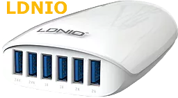 Мережевий зарядний пристрій LDNio Smart Home Charger 6xUSB \ Auto-ID Port'S White (A6573)