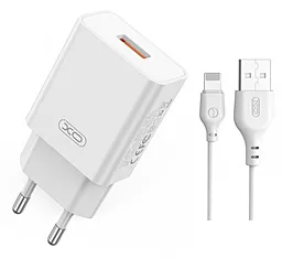 Мережевий зарядний пристрій XO L127 18w QC3.0 home charger + Lightning cable white