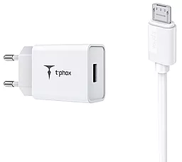 Мережевий зарядний пристрій T-PHOX Mini 12W 2.4A + Micro USB Cable 1.2m White