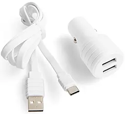 Автомобильное зарядное устройство EasyLife 2.4a 2xUSB-A ports car charger + USB-C cable white - фото Автомобильное зарядное устройство EasyLife 2.4a 2xUSB-A ports car charger + USB-C cable white