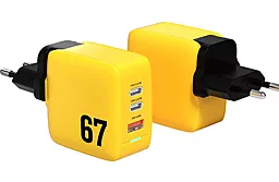 Мережевий зарядний пристрій з швидкою зарядкою Veron TC-67 67w GaN/PPS PD 2xUSB-C/USB-A ports charger yellow