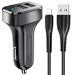 Автомобильное зарядное устройство Usams C13 2.1a 2xUSB-A ports car charger + U35 Lightning cable black (NTU35LC13TZ) - фото Автомобильное зарядное устройство Usams C13 2.1a 2xUSB-A ports car charger + U35 Lightning cable black (NTU35LC13TZ)