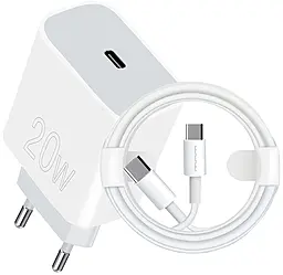 Мережевий зарядний пристрій WUW T74 20w PD USB-C fast charger + USB-C to USB-C cable white - фото Мережевий зарядний пристрій WUW T74 20w PD USB-C fast charger + USB-C to USB-C cable white