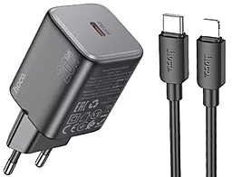 Сетевое зарядное устройство Hoco N40 Mighty 20w PD USB-C ports charger + USB-C to Lightning cable black - фото Сетевое зарядное устройство Hoco N40 Mighty 20w PD USB-C ports charger + USB-C to Lightning cable black