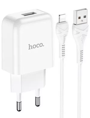 Сетевое зарядное устройство Hoco N2 2.1a home charger + Lightning cable white - фото 1