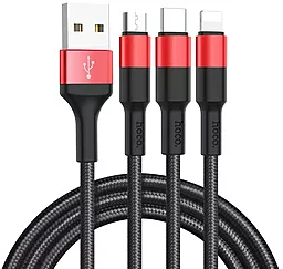 Кабель USB Hoco X26 Xpress 3-in-1 USB Type-C/Lightning/micro USB Cable Black/Red
