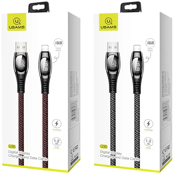 Кабель Usams U36 Digital Display USB-A - Lightning 10w 1.2м cable Red - фото 4