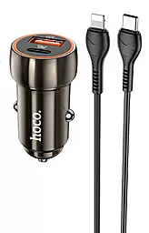 Автомобильное зарядное устройство Hoco Z46A 20w PD USB-C/USB-A ports car charger + USB-C to Lightning cable metal grey