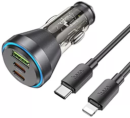 Автомобільний зарядний пристрій Hoco NZ12D 60w PD/QC 2xUSB-C/USB-A ports car charger + USB-C to Lightning cable black - фото Автомобільний зарядний пристрій Hoco NZ12D 60w PD/QC 2xUSB-C/USB-A ports car charger + USB-C to Lightning cable black