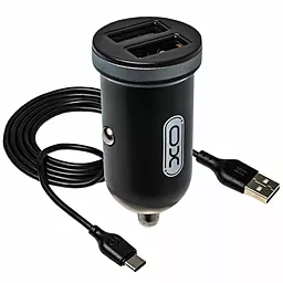 Автомобильное зарядное устройство XO TZ08 Double 2.1A 2xUSB-A port car charger + USB-C cable black
