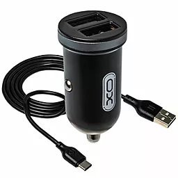 Автомобильное зарядное устройство XO TZ08 2.1a 2xUSB-A ports car charger + USB-C cable black - фото Автомобильное зарядное устройство XO TZ08 2.1a 2xUSB-A ports car charger + USB-C cable black