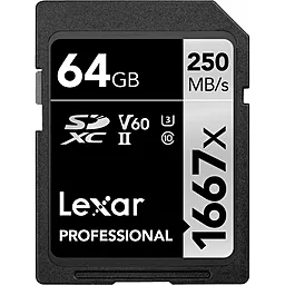 Карта памяти Lexar SDXC 64GB Professional 1667x Class 10 UHS-II U3 V60 (LSD64GCB1667)
