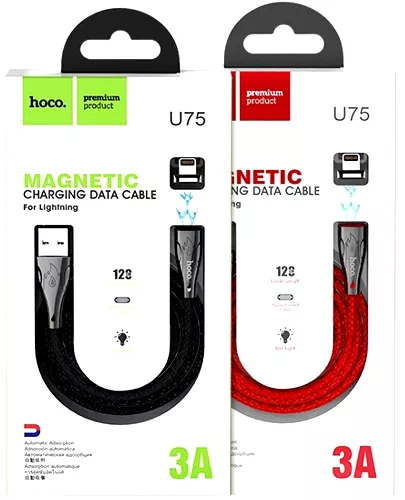 Кабель Hoco U75 magnetic Blaze LED USB-A - Lightning 12w 3a 1.2м cable Red - фото 8