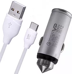 Автомобильное зарядное устройство с быстрой зарядкой Veron T05C 18w QC3.0 car charger + USB-C cable silver - фото Автомобильное зарядное устройство с быстрой зарядкой Veron T05C 18w QC3.0 car charger + USB-C cable silver