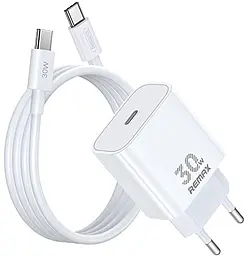 Мережевий зарядний пристрій Remax P-U71 Figen Series 30w GaN PD USB-C fast charger + USB-C to USB-C cable white - фото Мережевий зарядний пристрій Remax P-U71 Figen Series 30w GaN PD USB-C fast charger + USB-C to USB-C cable white
