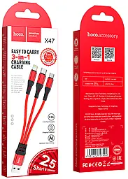 Універсальний кабель Hoco X47 Harbor 3-in-1 USB-A to Type-C/Lightning/micro USB 12w 2.4a 0.25м сable Red - мініатюра 4