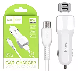 Автомобильное зарядное устройство Hoco Z23 Grand Style 2.4a micro USB car charger white - миниатюра 3