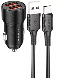 Автомобильное зарядное устройство Borofone BZ19B Wisdom 36w QC3.0 2xUSB-A ports car charger + USB-C cable black - фото Автомобильное зарядное устройство Borofone BZ19B Wisdom 36w QC3.0 2xUSB-A ports car charger + USB-C cable black