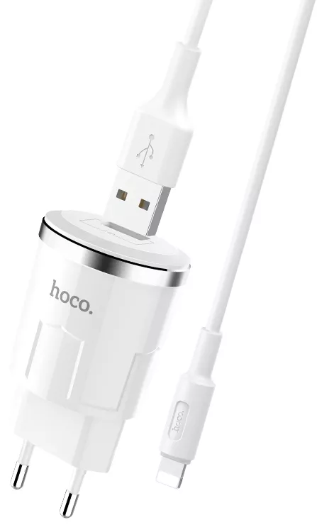 Мережевий зарядний пристрій Hoco C37A 2.4a home charger + Lightning cable white - фото 2